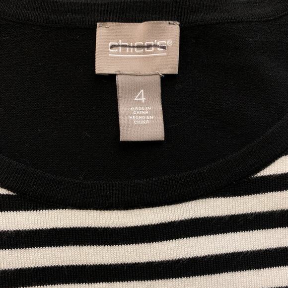 Chico's Top Women's Size 4 Pullover Colorblock Black Ecru Modern 3/4 Sleeve NWT - Picture 3 of 7